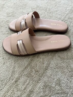 Cole Haan Beige Slide Sandals with Metallic Accent